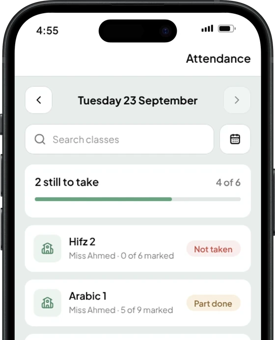 Today's registers on a teacher's phone